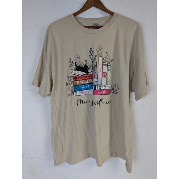 Swiftie Christmas T Shirt Womens 2XL Eras Merry Swiftmas Books Library Cat - Picture 5 of 6